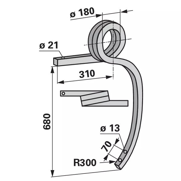 Gedrehter Schwergrubberstiel - links - 40x40 mm - Länge 680 mm – Grubber Stiele Ersatzteil