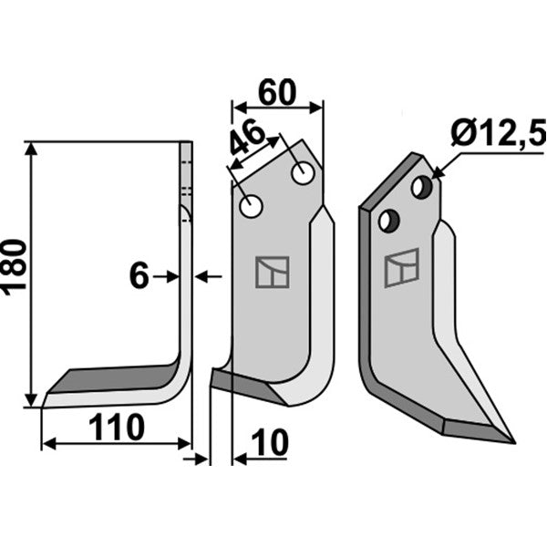 Winkelmesser links zu Agromec 12000401 – Fräsmesser Ersatzteil