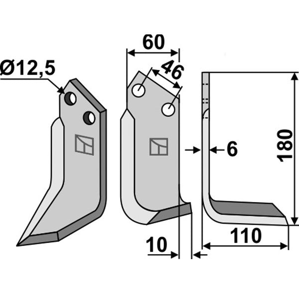 Winkelmesser rechts zu Agromec 12000301 – Fräsmesser Ersatzteil