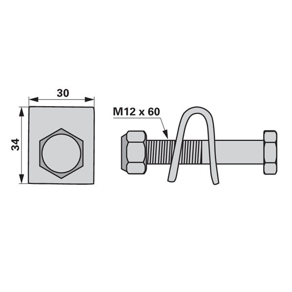 Zinkenhalter 238.06.017.0 - M12 x 60 mm - zu Pöttinger – Halter für Kreiselheuer Ersatzteil