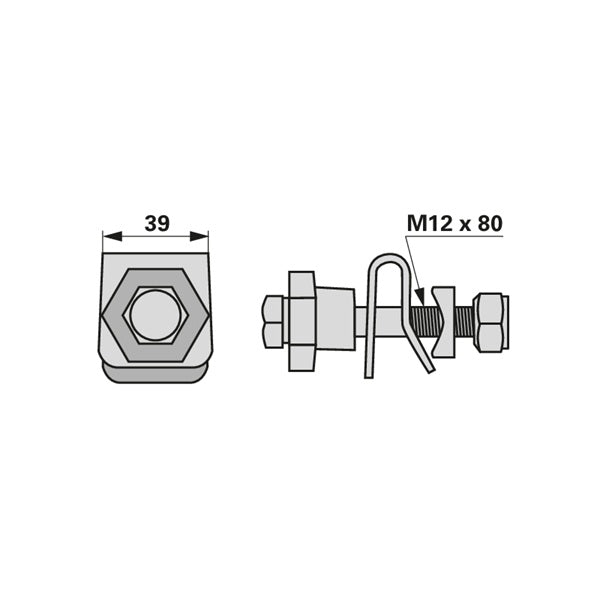 Zinkenhalter 260505.2 - 260504.1 - M12 x 80 mm - zu Krone – Kreiselheuer Ersatzteil