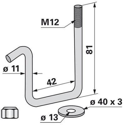 Zinkenhalter für Rahmen 40x40 Gewinde M12 zu Kongskilde – Grubber Halter Ersatzteil