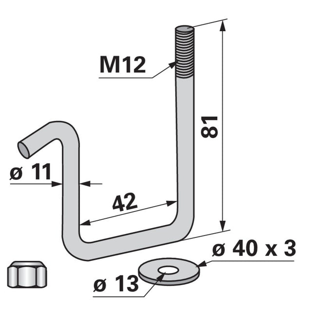 Zinkenhalter für Rahmen 40x40 Gewinde M12 zu Fiona