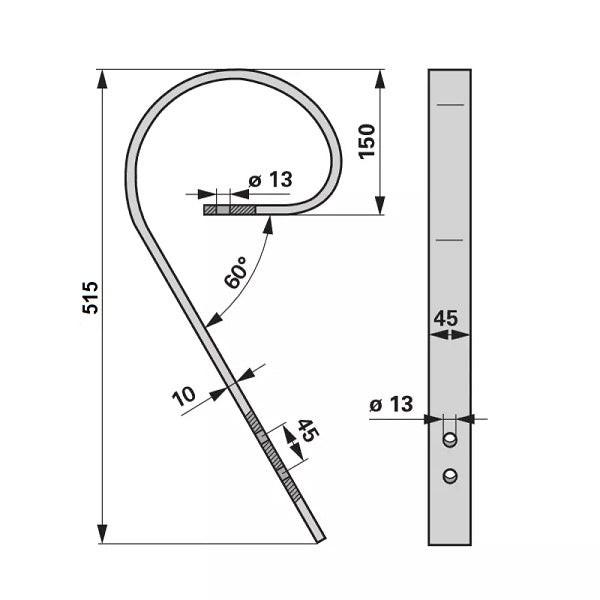 Zustreiferzinke - 45x10 mm - Länge 515 mm – Striegel Ersatzteil