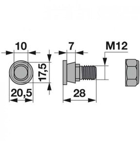 Messerhalterschraube M12 x 28 mm, mit Mutter anstelle von Pöttinger 119.013 – Schrauben Ersatzteil