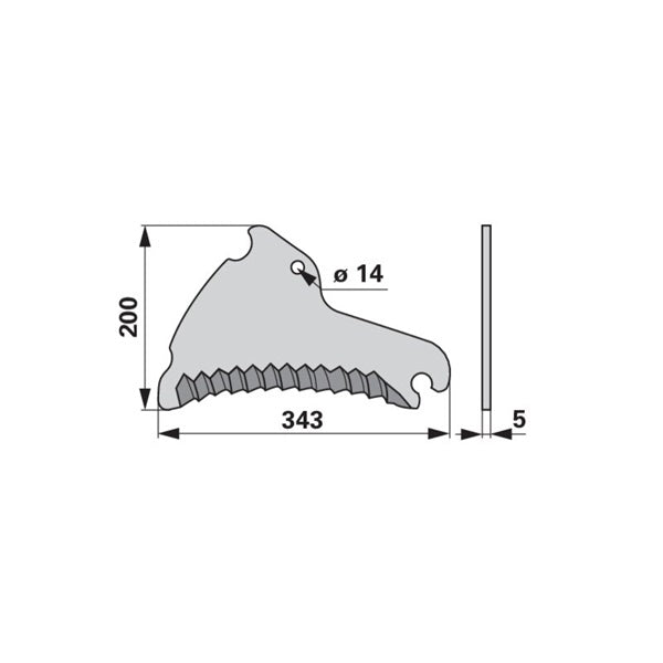 Ladewagenmesser L 343 mm, S 5 mm anstelle von Deutz-Fahr 06278720 - Variante 1 – Ladewagen Ersatzteil