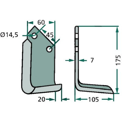 Winkelmesser rechts zu Landsberg 60 x 7 – Messer für Scheibenmähwerk Ersatzteil