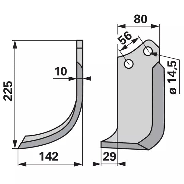 Bogenmesser - links - Arbeitsbreite 142 mm – Messer für Vertikutierer Ersatzteil
