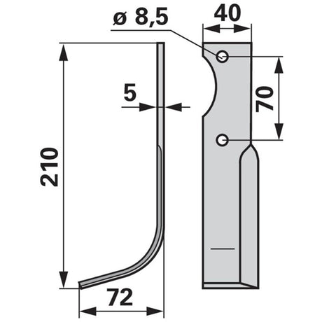 Bogenmesser links HP8-10 zu Adriatica 40 x 5 mm – Fräse Ersatzteil