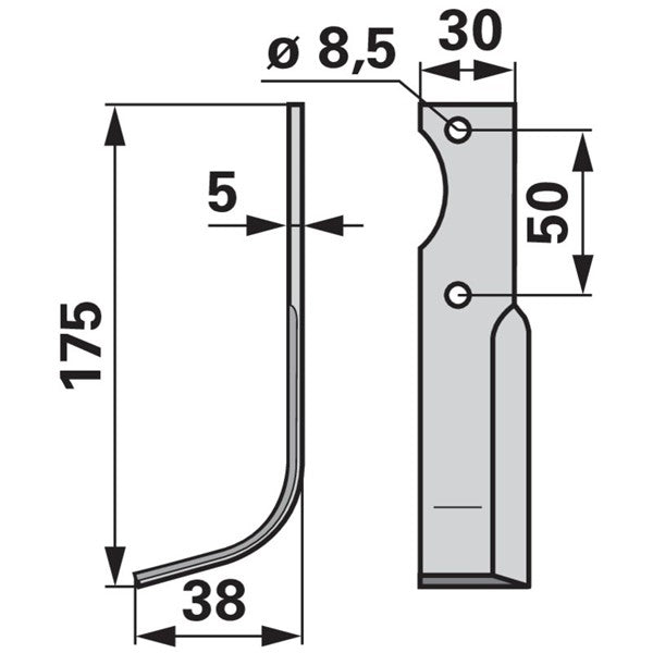 Bogenmesser links zu Adriatica 30 x 5 mm – Fräse Ersatzteil