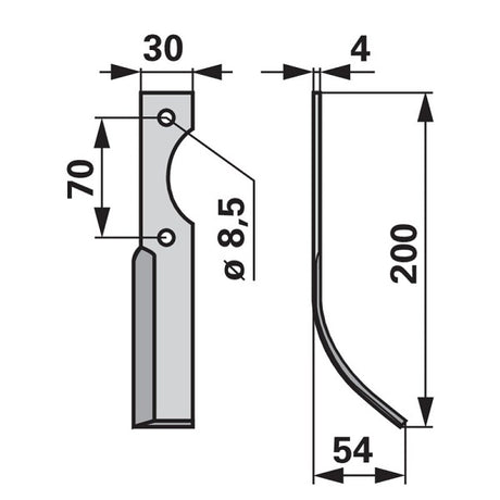 Bogenmesser rechts zu Honda 30 x 4 mm – Fräse Ersatzteil