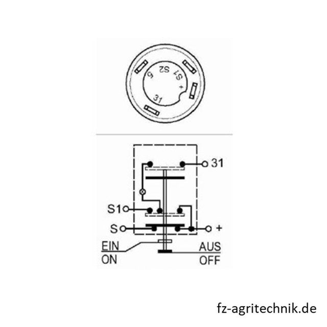 Druckknopfschalter gelb für Gebläse - 4 Flachstecker-Anschlüsse