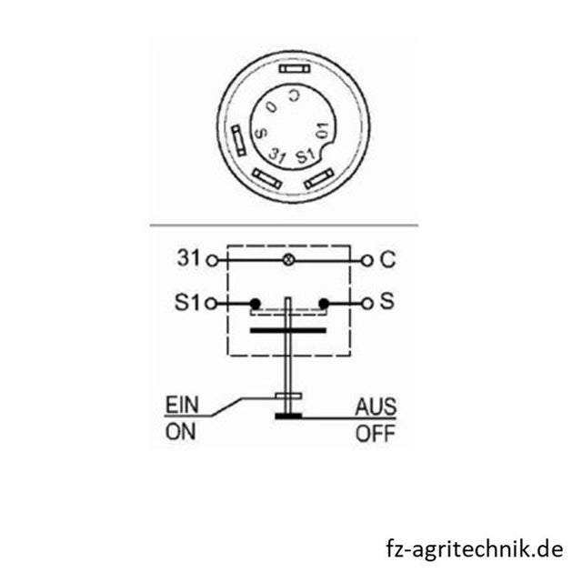 Druckknopfschalter gelb für Rundumleuchte - 4 Flachstecker-Anschlüsse