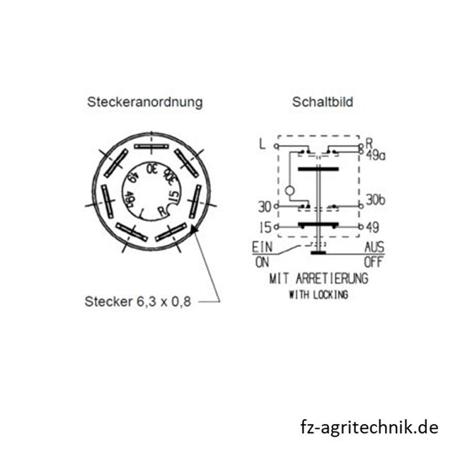 Druckknopfschalter rot für Stop - 7 Flachstecker-Anschlüsse