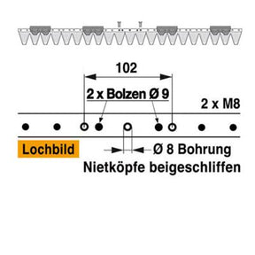 Mähmesser 107 cm Esm 248.1040 mit 21 Klingenspitzen – Klingen für Balkenmäher Ersatzteil