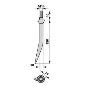 Eggenzahn 18x190 gebogen M14, Vierkant 14 mm – Egge Ersatzteil