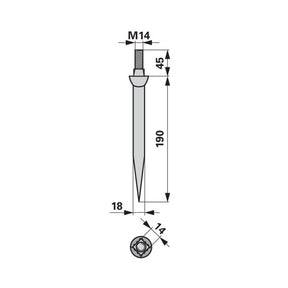 Eggenzahn 18x190 gerade M14, Vierkant 14 mm – Egge Zinken Ersatzteil