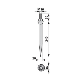 Eggenzahn 20x240 gerade M16, Vierkant 16mm zu Form Heger – Egge Zinken Ersatzteil