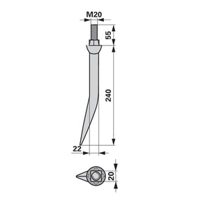 Eggenzahn 22x240 gebogen M20, Vierkant 20mm zu Form Heger – Egge Zinken Ersatzteil