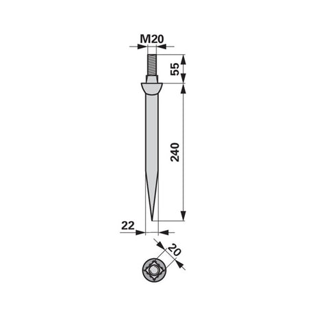 Eggenzahn 22x240 gerade M20, Vierkant 20 mm – Egge Zinken Ersatzteil