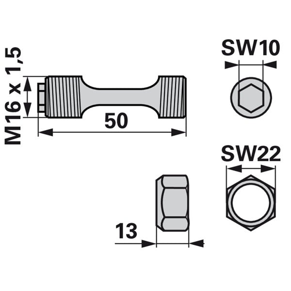 Einstellschraube M16 x 50 mm, mit Mutter anstelle von Reform 580586610 – Saattechnik Sonstiges Ersatzteil