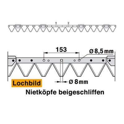 Mähmesser L 130 cm, 17 Klingen, gezahnt, DIN 80, ESM 2590200 – Messer für Balkenmäher Ersatzteil