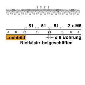 Mähmesser 102 cm Esm 251.0760 mit 20 Klingenspitzen – Balkenmäher Ersatzteil