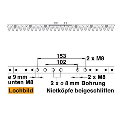Mähmesser (Obermesser) 142 cm Esm 251.0590 mit 28 Klingenspitzen – Klingen für Balkenmäher Ersatzteil