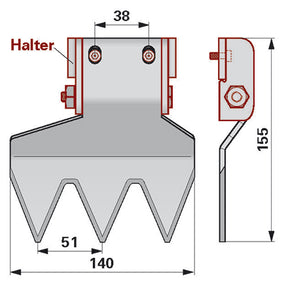Esm Messerhalter Freischnitt links komplett mit Halter 267.4010 – Halter für Balkenmäher Ersatzteil