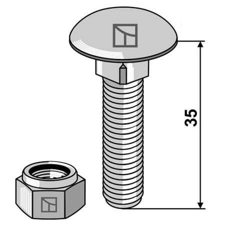 Flachrundschraube zu Lemken M10 x 35 mm mit Selbstsichernder Mutter – Schrauben Ersatzteil