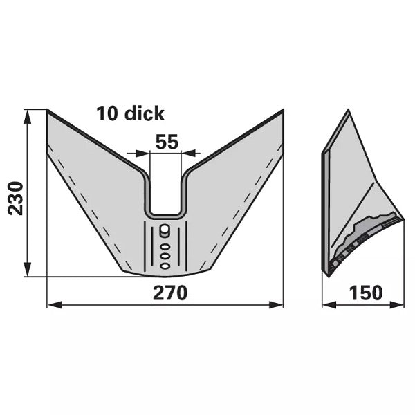 Flügelschar - komplett - Arbeitsbreite 270 mm – Grubber Flügel Ersatzteil