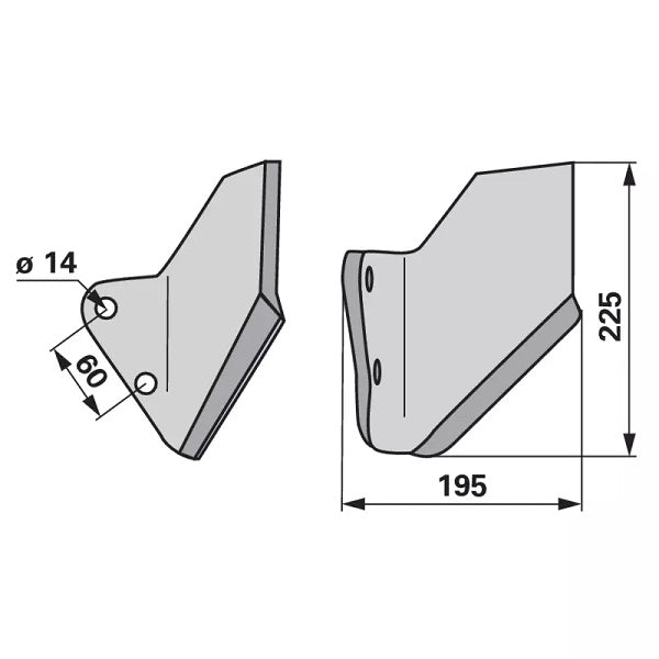 Flügelschar - links, breit - Arbeitsbreite 195 mm – Grubber Ersatzteil