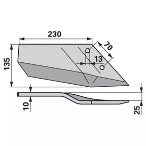 Flügelschar - rechts - gekröpft - Arbeitsbreite 340 mm – Grubber Flügel Ersatzteil