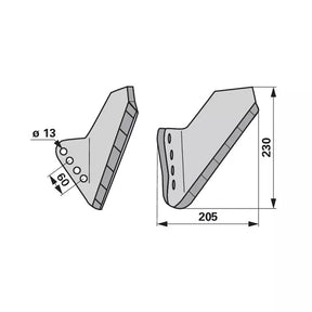 Flügelschar Hartmetall - links - Arbeitsbreite 205 mm – Grubber Flügel Ersatzteil