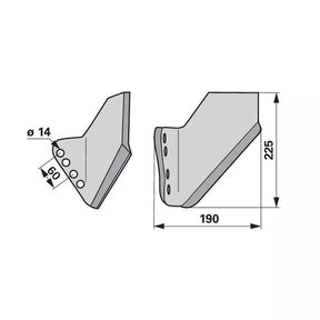 Flügelschar beschichtet - links - Arbeitsbreite 190 mm – Grubber Flügel Ersatzteil