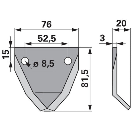 Fräsmesser L 81,5 x B 76 x S 3 mm, glatt, abgewinkelt anstelle von Faresin 308428750 – Fräsmesser Ersatzteil