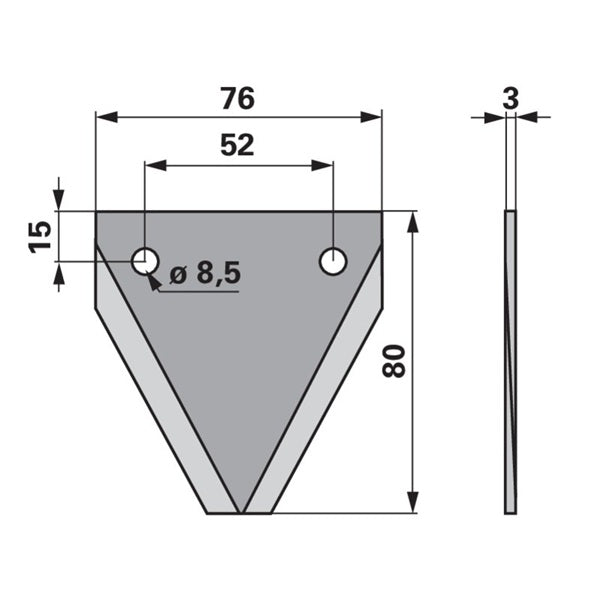 Fräsmesser L 80 x B 76 x S 3 mm, glatt, garade anstelle von Strautmann 60644505 – Fräsmesser Ersatzteil
