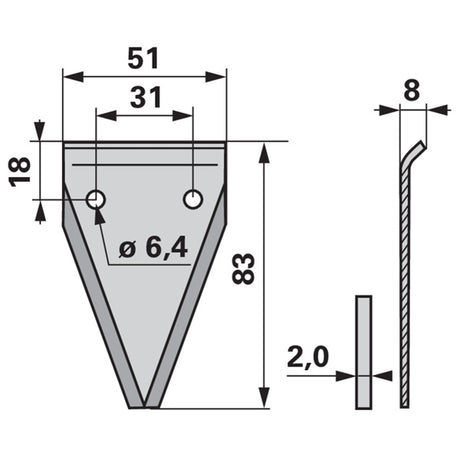Führungsklinge glatt, Stärke 2 mm ESM 3442010 – Balkenmäher Ersatzteil