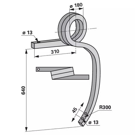 Gedrehter Schwergrubberstiel - links - 40x40 mm - Länge 640 mm – Grubber Ersatzteil