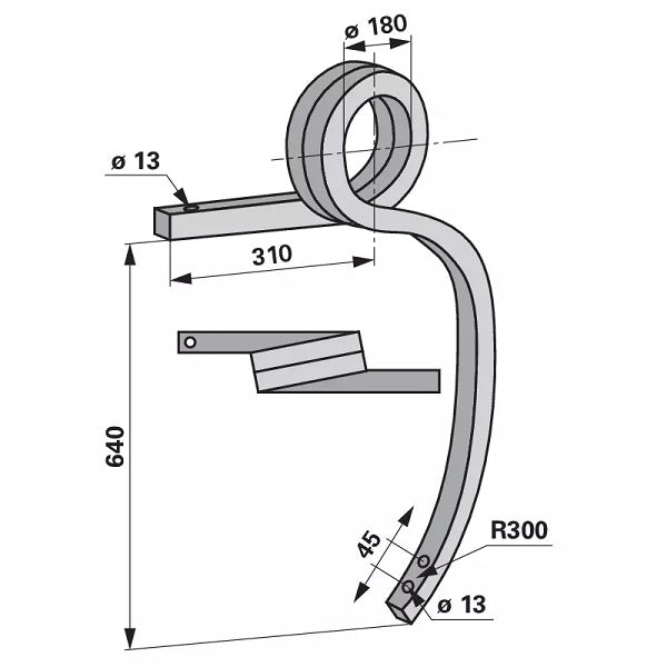 Gedrehter Schwergrubberstiel - links - 40x40 mm - Länge 640 mm – Grubber Ersatzteil