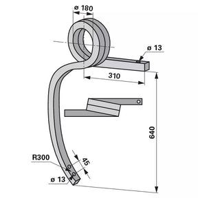 Gedrehter Schwergrubberstiel - rechts - 40x40 mm - Länge 640 mm – Grubber Stiele Ersatzteil
