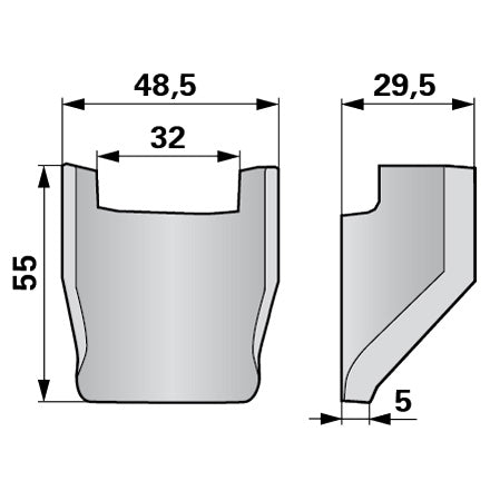 Gegenmesser L 55 x B 48,5 x 5 mm passend zu Walker – Messer für Mulcher Ersatzteil