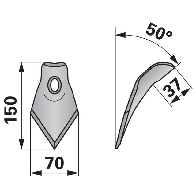 Hackschar 9105, 70mm 50 Grad zu Hatzenbichler – Grubber Schare Ersatzteil