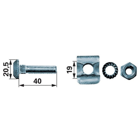 Kettenschraubengarnitur M10 x 40 mm, mit Klemmstück und Mutter, 10 Stück – Landtechnik Ersatzteil