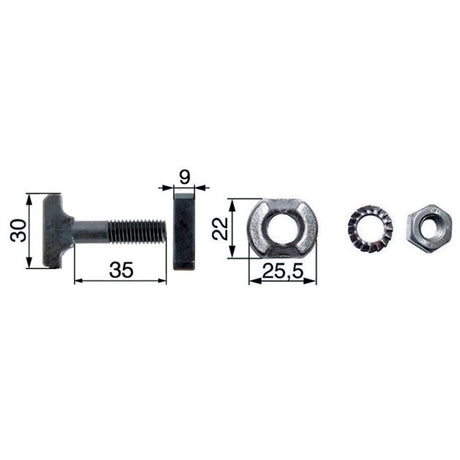Kettenschraubengarnitur M10 x 35 mm, mit Klemmstück und Mutter – Landtechnik Ersatzteil
