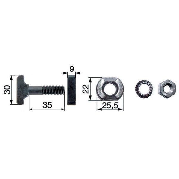 Kettenschraubengarnitur M10 x 35 mm, mit Klemmstück und Mutter – Landtechnik Ersatzteil