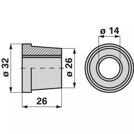 Buchse AD 32 x ID 14 x L 26 mm, konisch anstelle von Reform 900.214.101 – Buchsen Ersatzteil