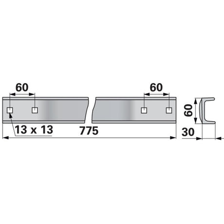 Kratzbodenleiste U-Profil 15135200, 60 x 30 mm, gelocht, L 775 mm zu Strautmann – Kratzboden Ersatzteil