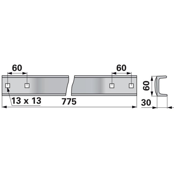 Kratzbodenleiste U-Profil 15135200, 60 x 30 mm, gelocht, L 775 mm zu Strautmann – Kratzboden Ersatzteil
