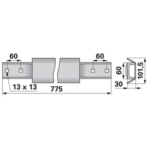 Kratzbodenleiste U-Profil 31003701, 60 x 30 mm, gelocht, L 775 mm zu Strautmann – Kratzboden Ersatzteil